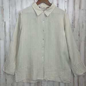 Edward 100 Irish Linen Pleated Buttoned Shirt Size Large EUC Coastal Boho Preppy
